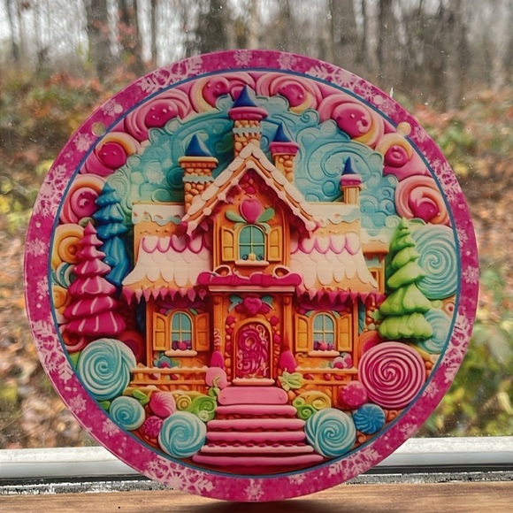 Suncatcher Gingerbread Christmas Holiday Pink Victorian House Acrylic Decor 6” - Picture 3 of 3